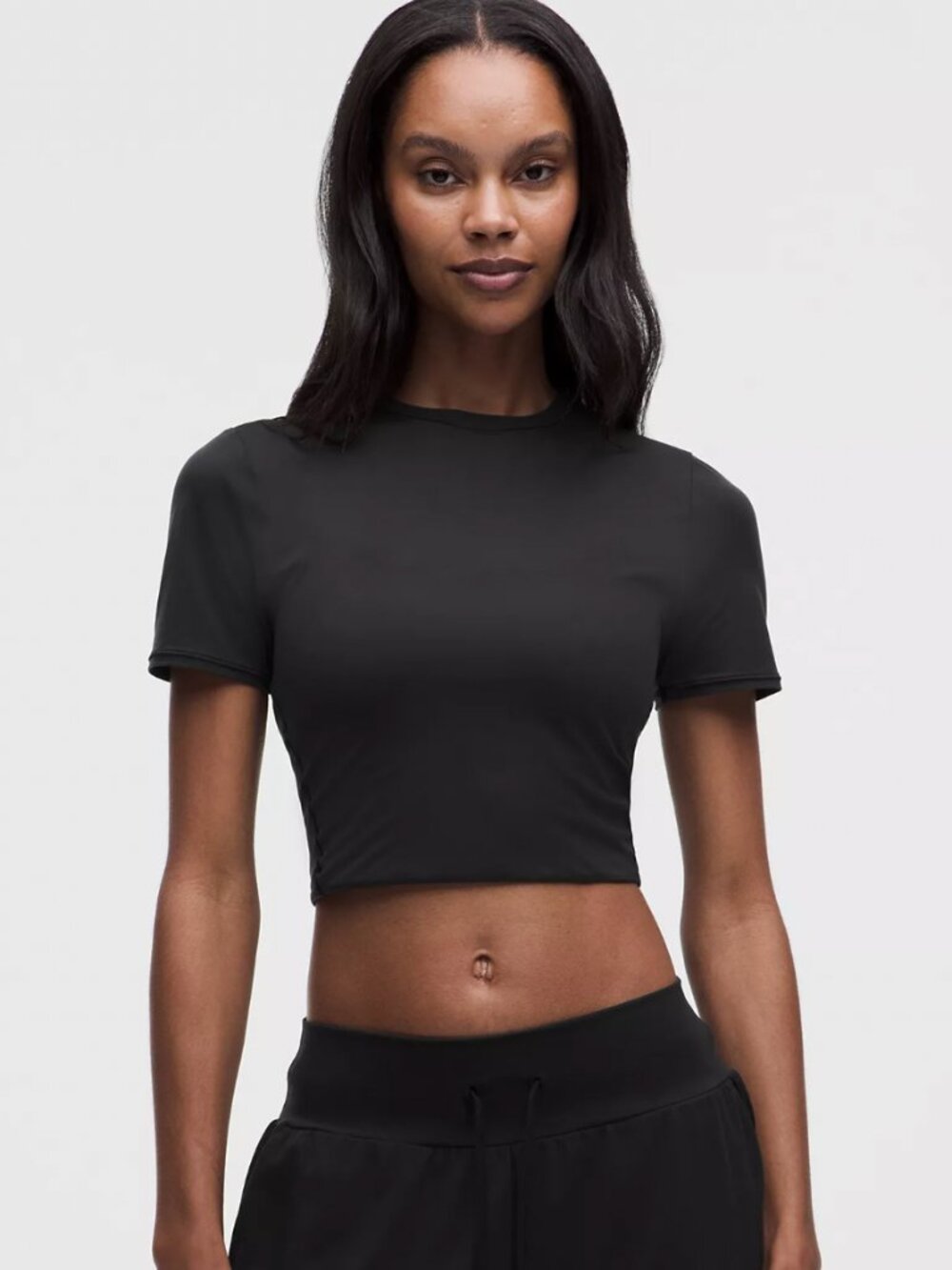lululemon Wundermost Ultra-Soft Nulu Crewneck Cropped T-Shirt - Black - Sz Small
